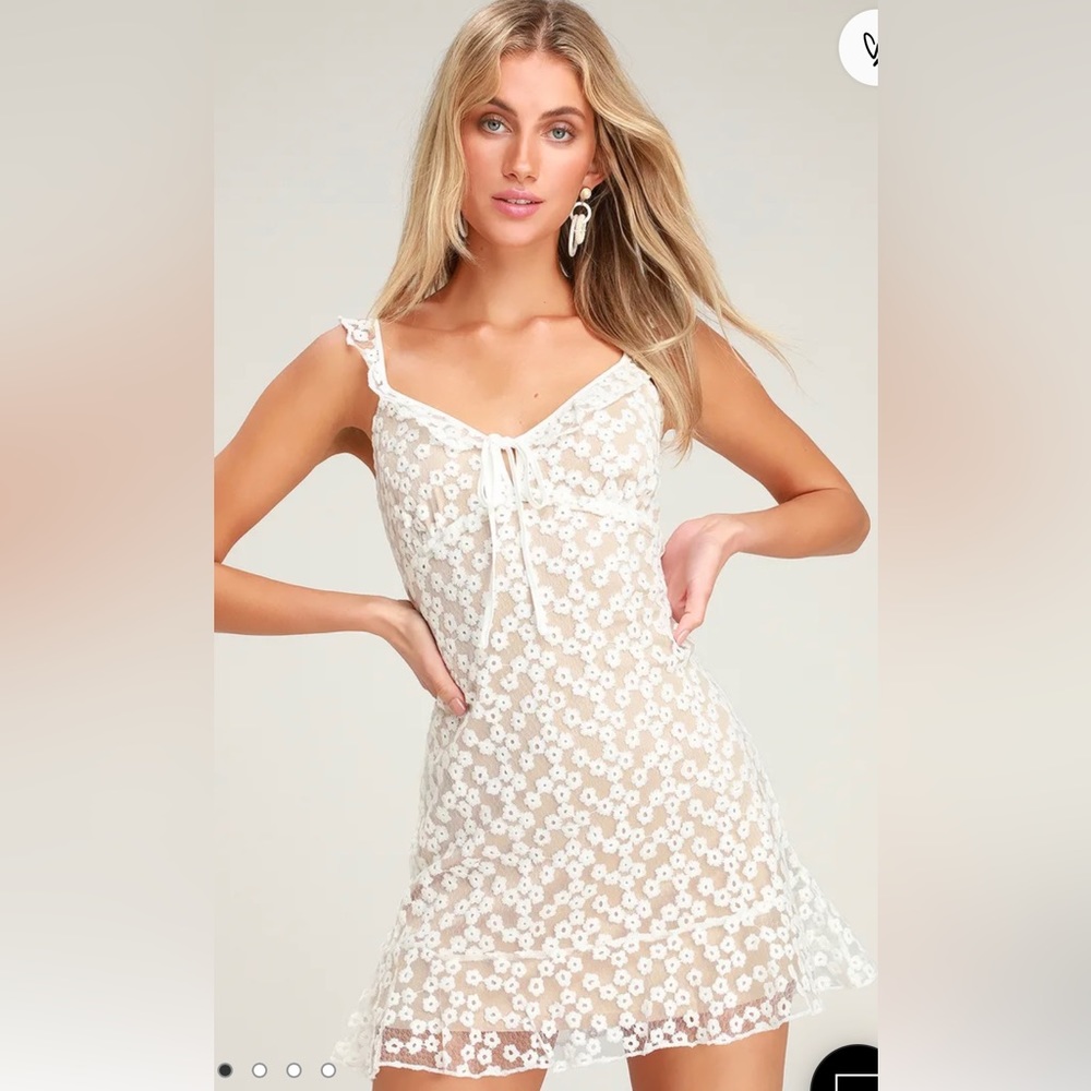 Lulu’s Charmaine White Embroidered Mini Dress